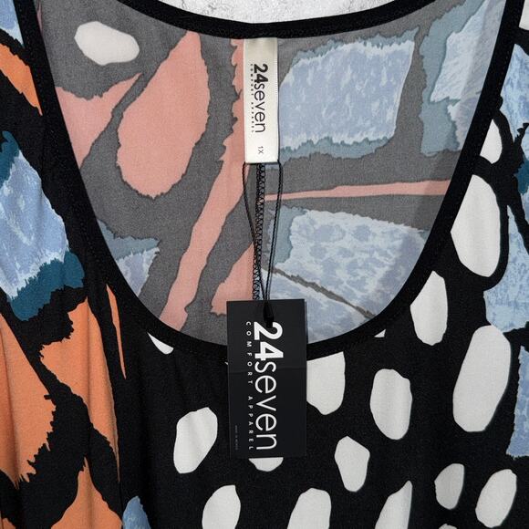 24/7 Comfort Apparel Butterfly Print Scoop Neck Tank Top, orange butterfly 1X - Picture 3 of 5